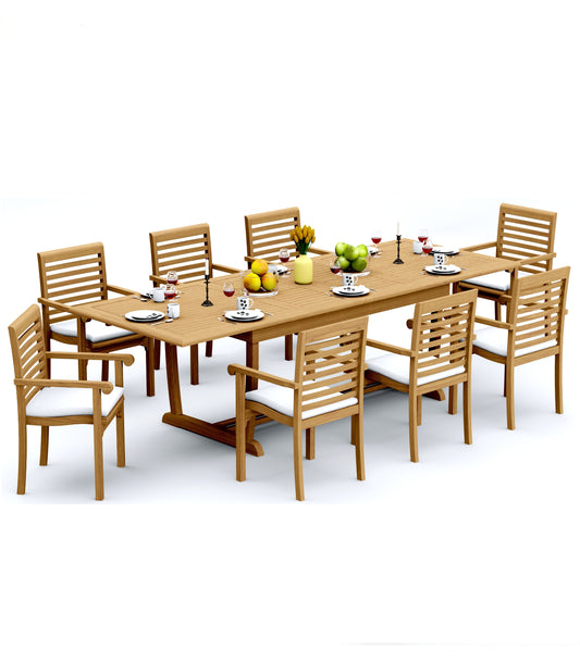 117" Rectangle Table with Trestle Legs and Hari Chairs