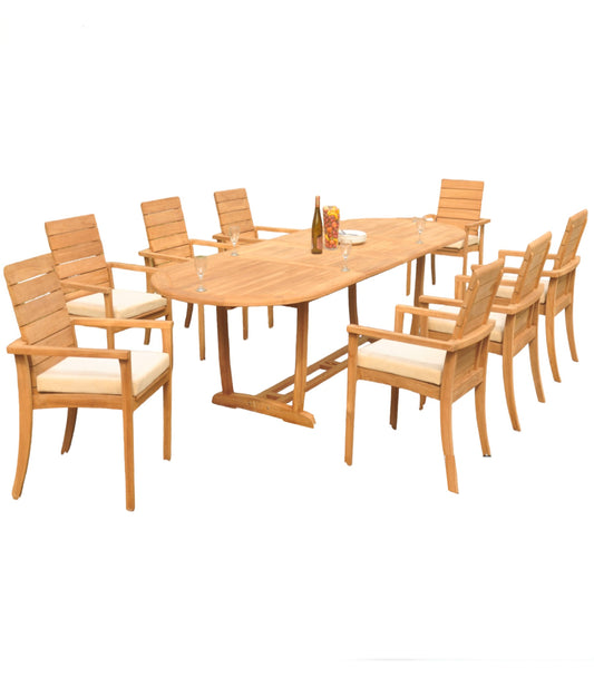 117" Oval Table with Trestle Legs and Algrave Stacking Chairs