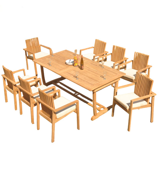 117" Rectangle Table with Trestle Legs and Clipper Chairs