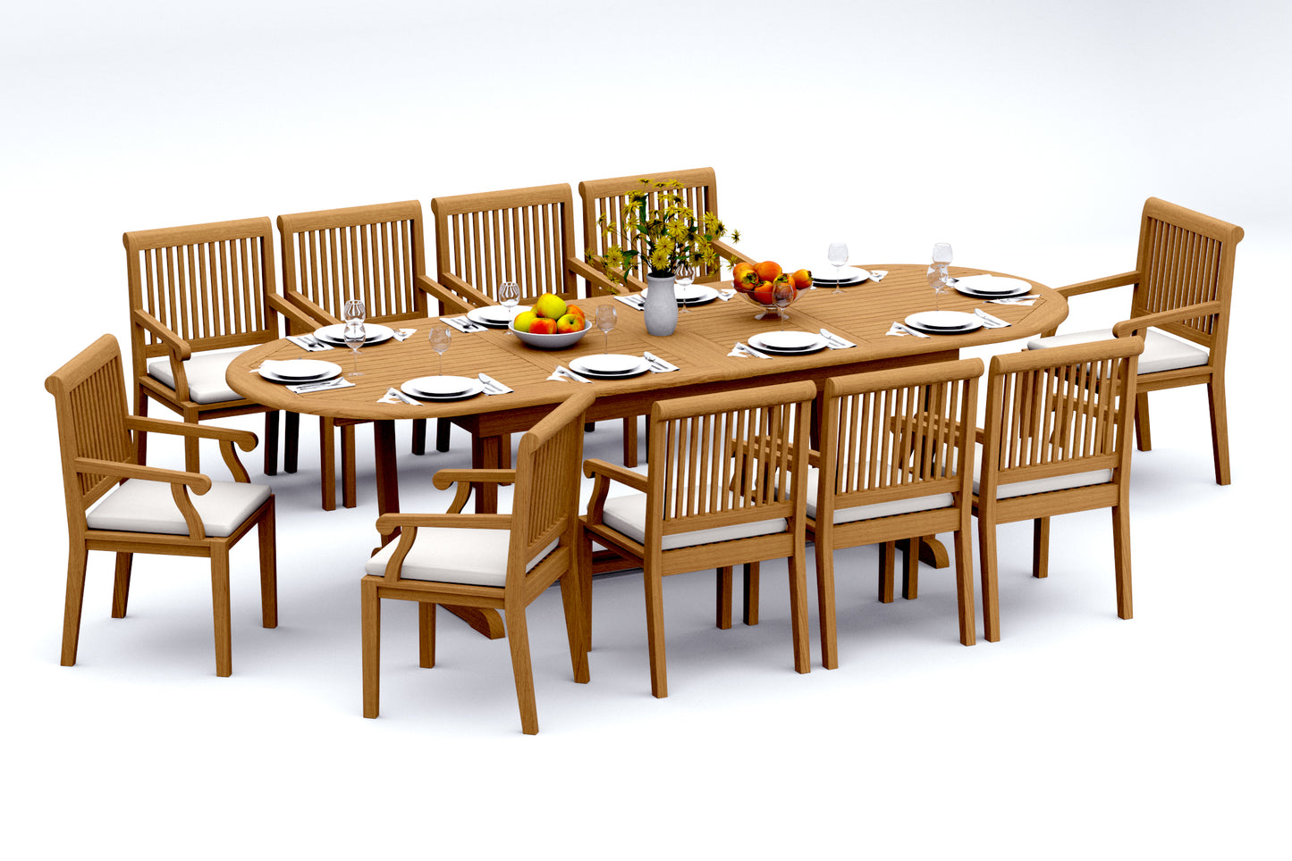 117" Oval Table with Trestle Legs and Sack Chairs