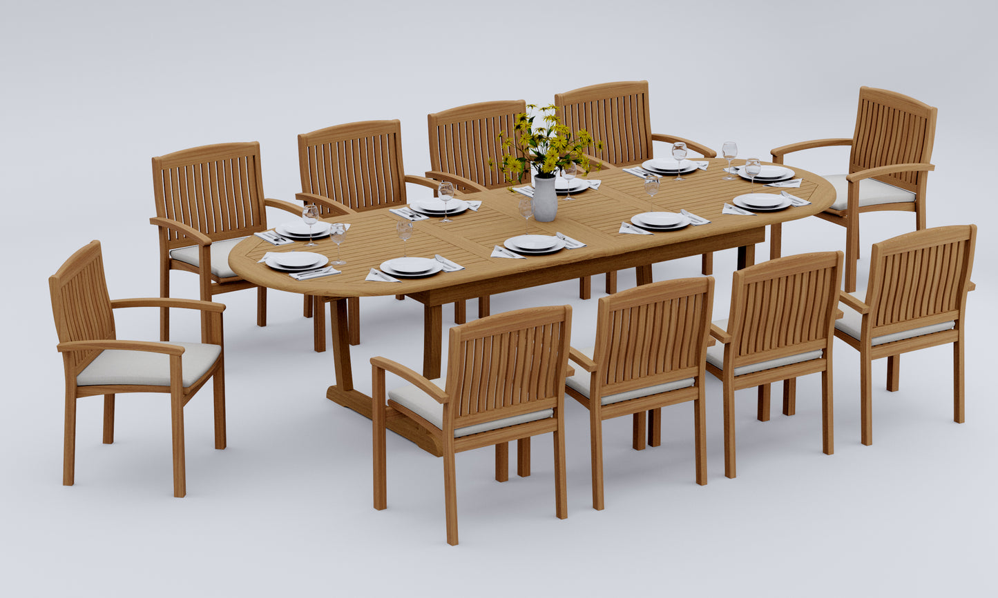 117" Oval Table with Trestle Legs and Wave Chairs