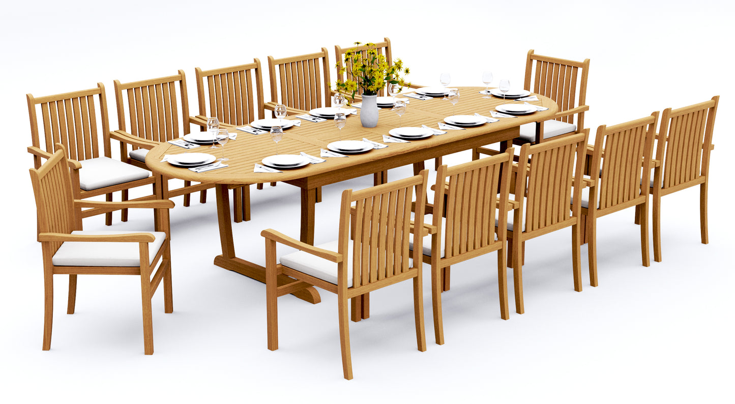 117" Oval Table with Trestle Legs and Cahyo Chairs