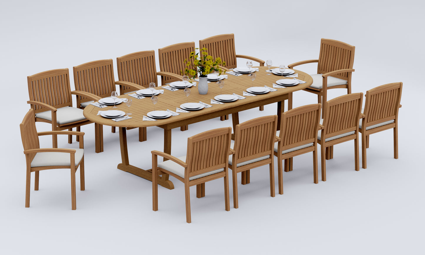 117" Oval Table with Trestle Legs and Wave Chairs