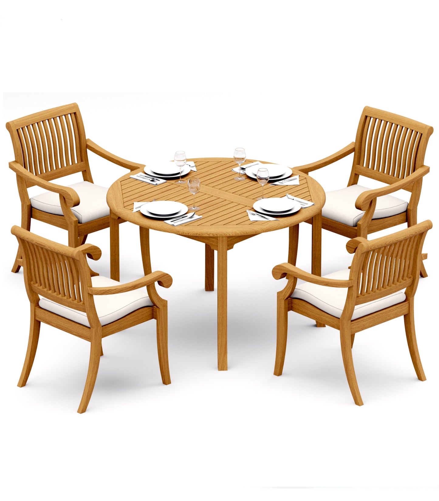 48 Fixed Round Table and with 4 Arbor Arm Chairs