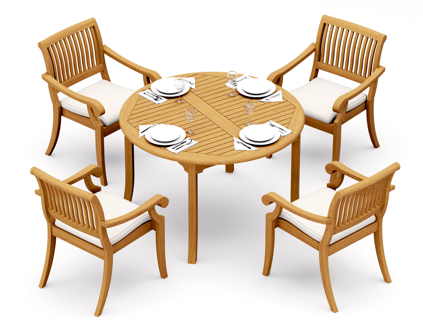 48 Fixed Round Table and with 4 Arbor Arm Chairs