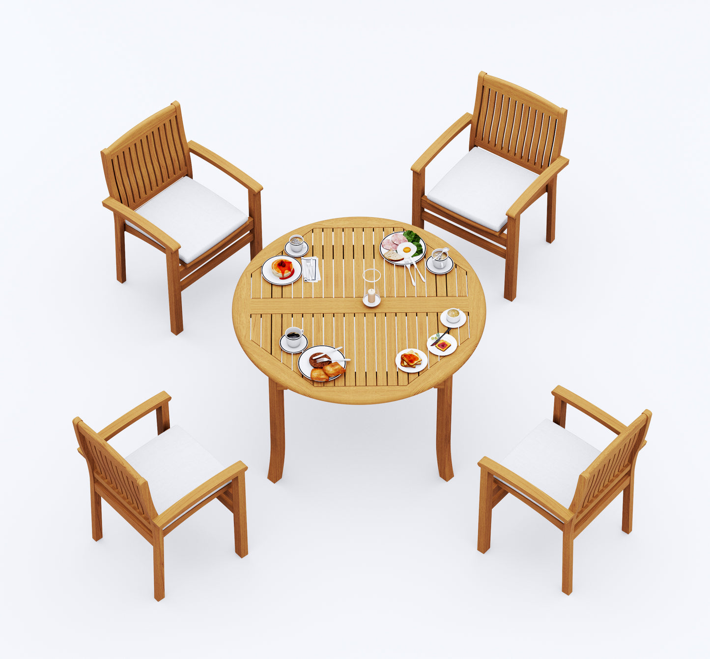 48 Fixed Round Table and with 4 Wave Chairs