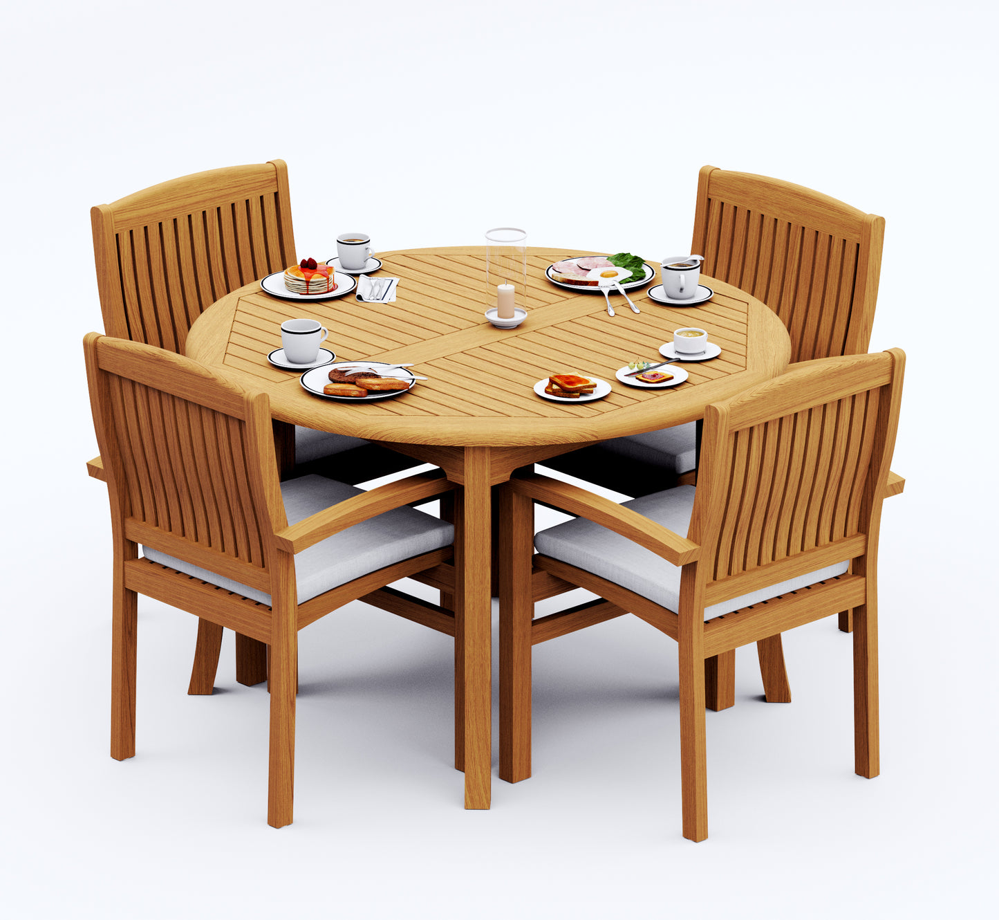 48 Fixed Round Table and with 4 Wave Chairs