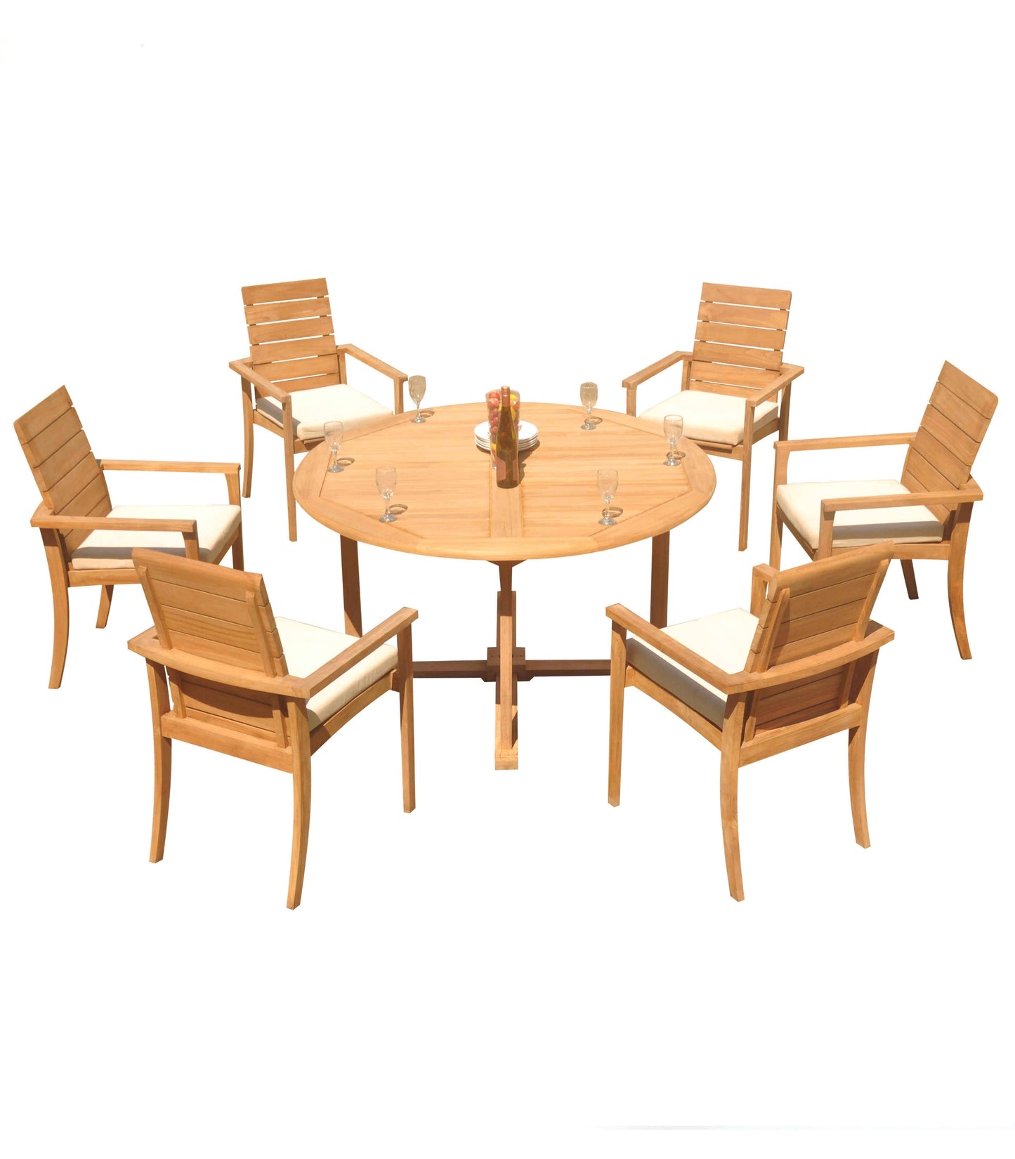 60" Round Table with 6 Algrave Stacking Chairs