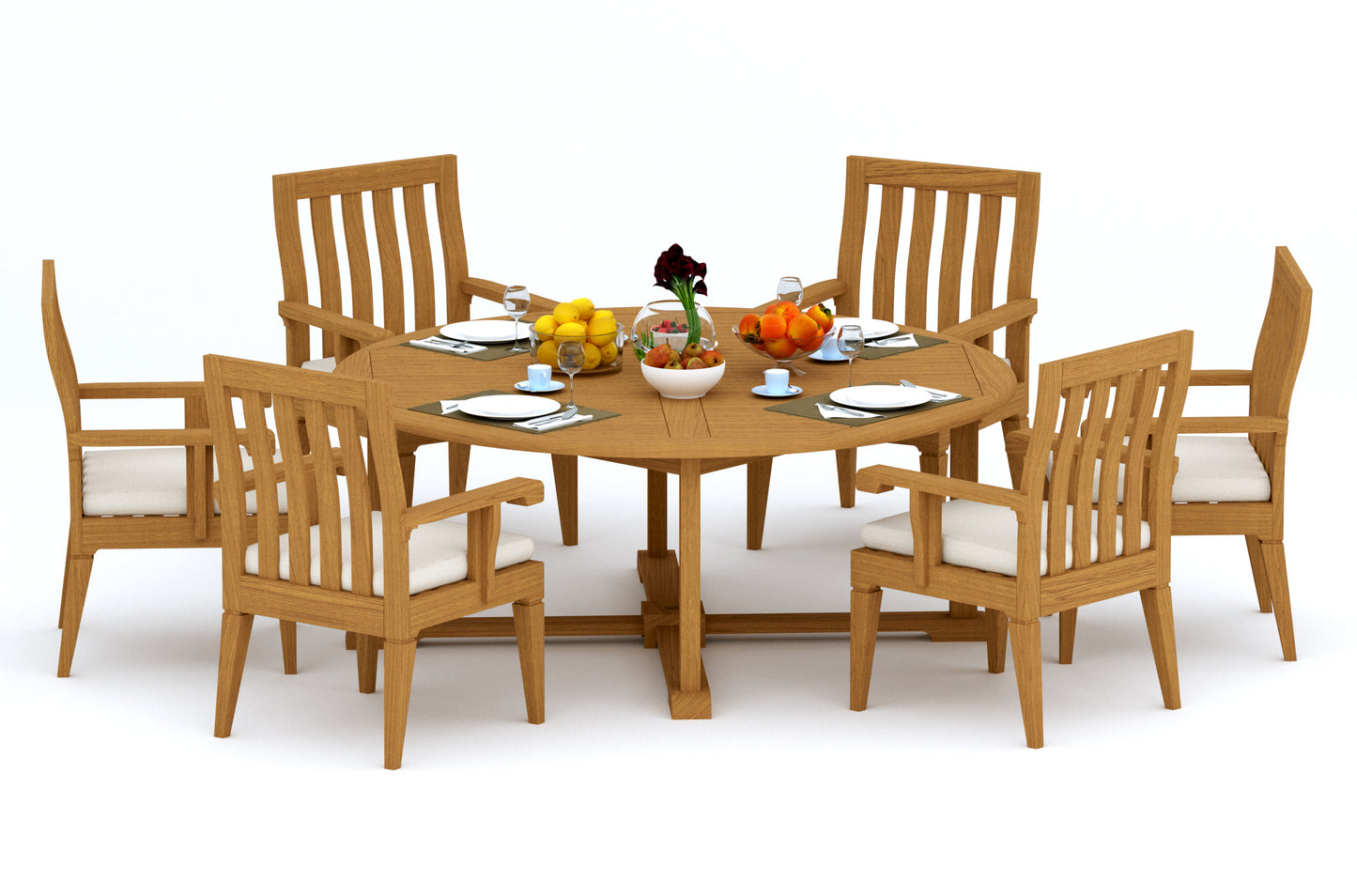 60" Round Table with 6 Caranas Arm Chairs