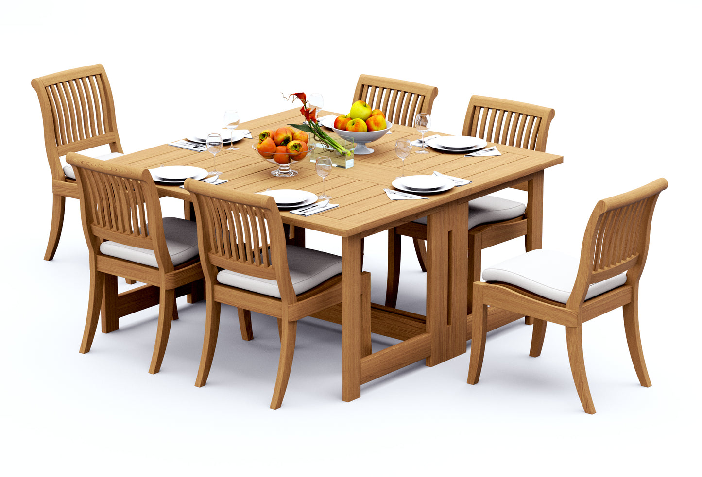 60" Square Butterfly Table with Arbor Armless chairs