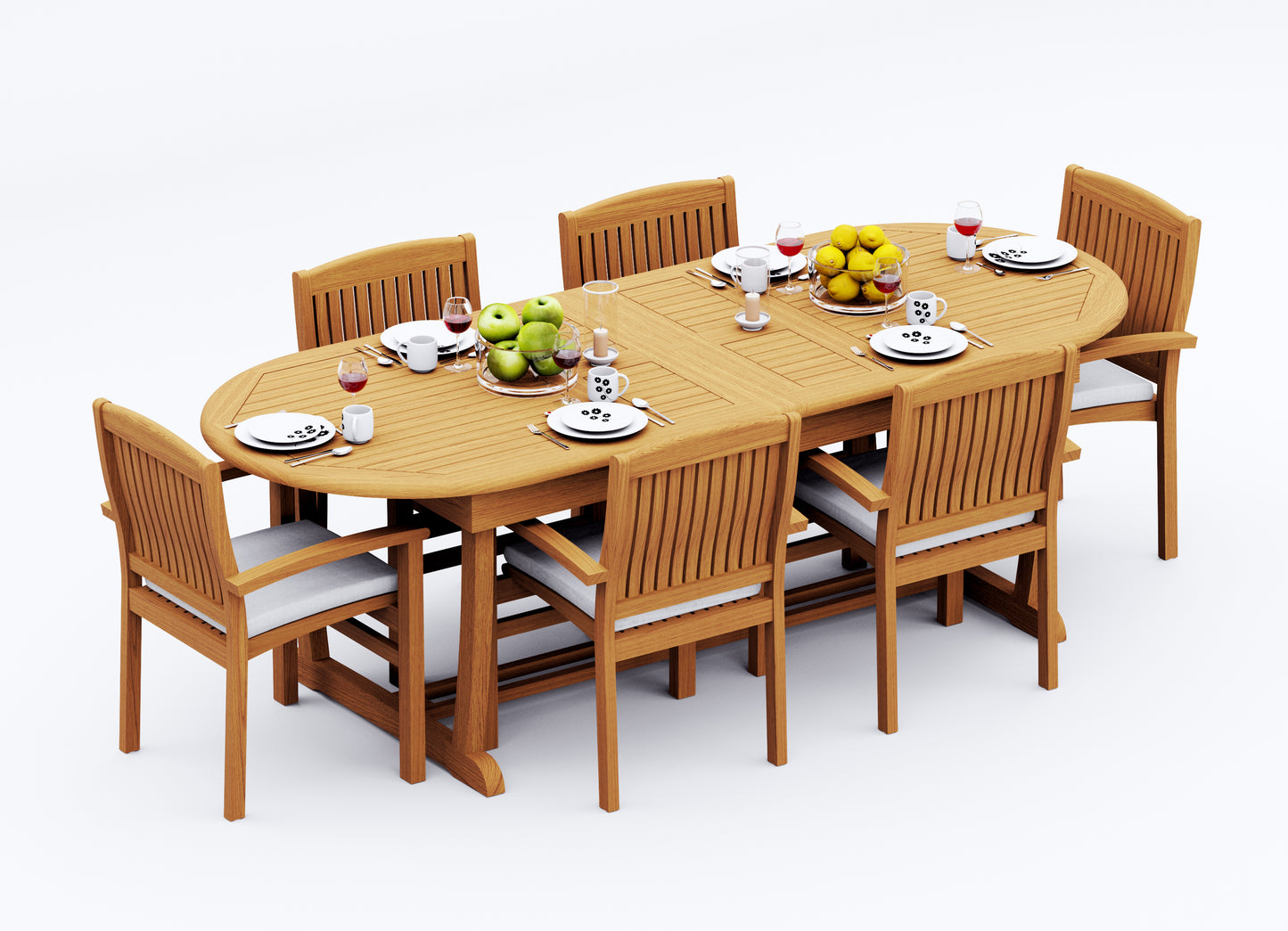 94" Oval Table with Trestle Legs and Wave Chairs