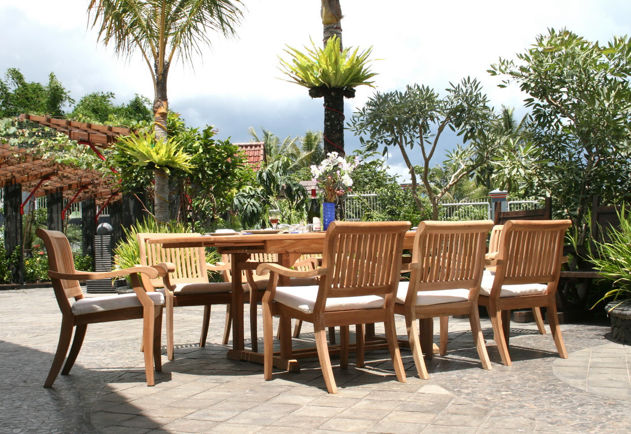 117" Oval Table with Trestle Legs and Arbor Arm Chairs