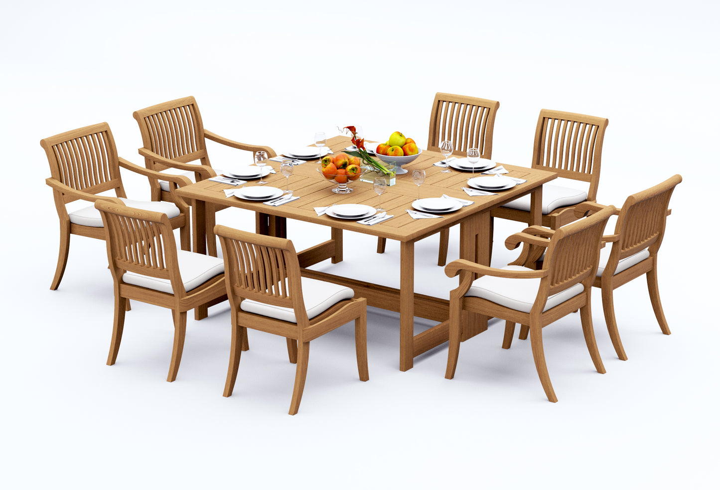 60" Square Butterfly Table with Arbor Armless chairs