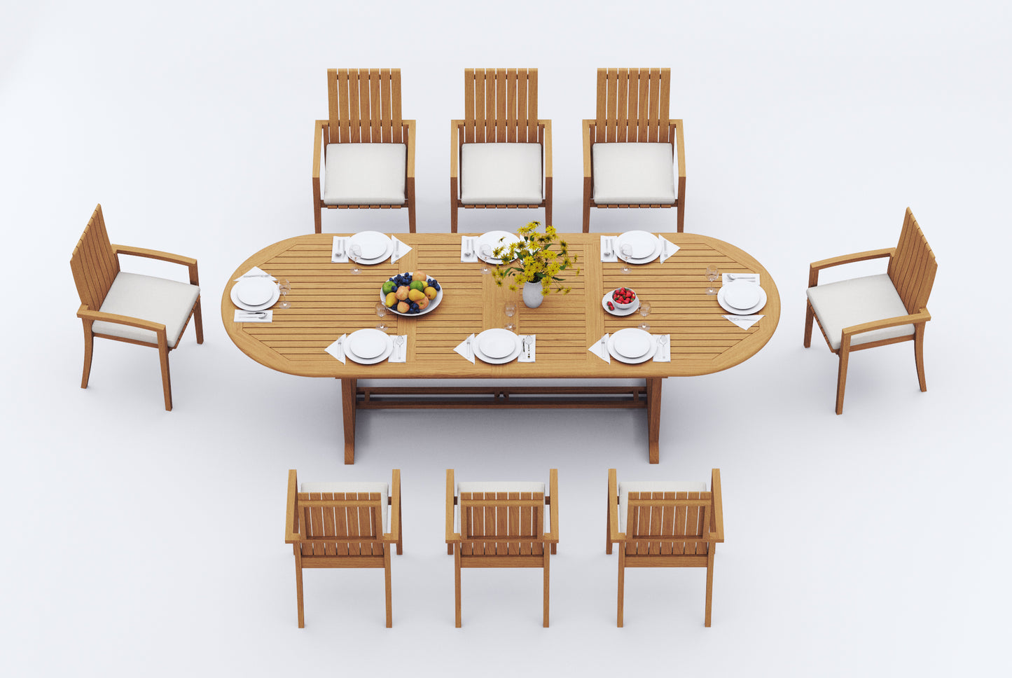 117" Oval Table with Trestle Legs and Goa Chairs