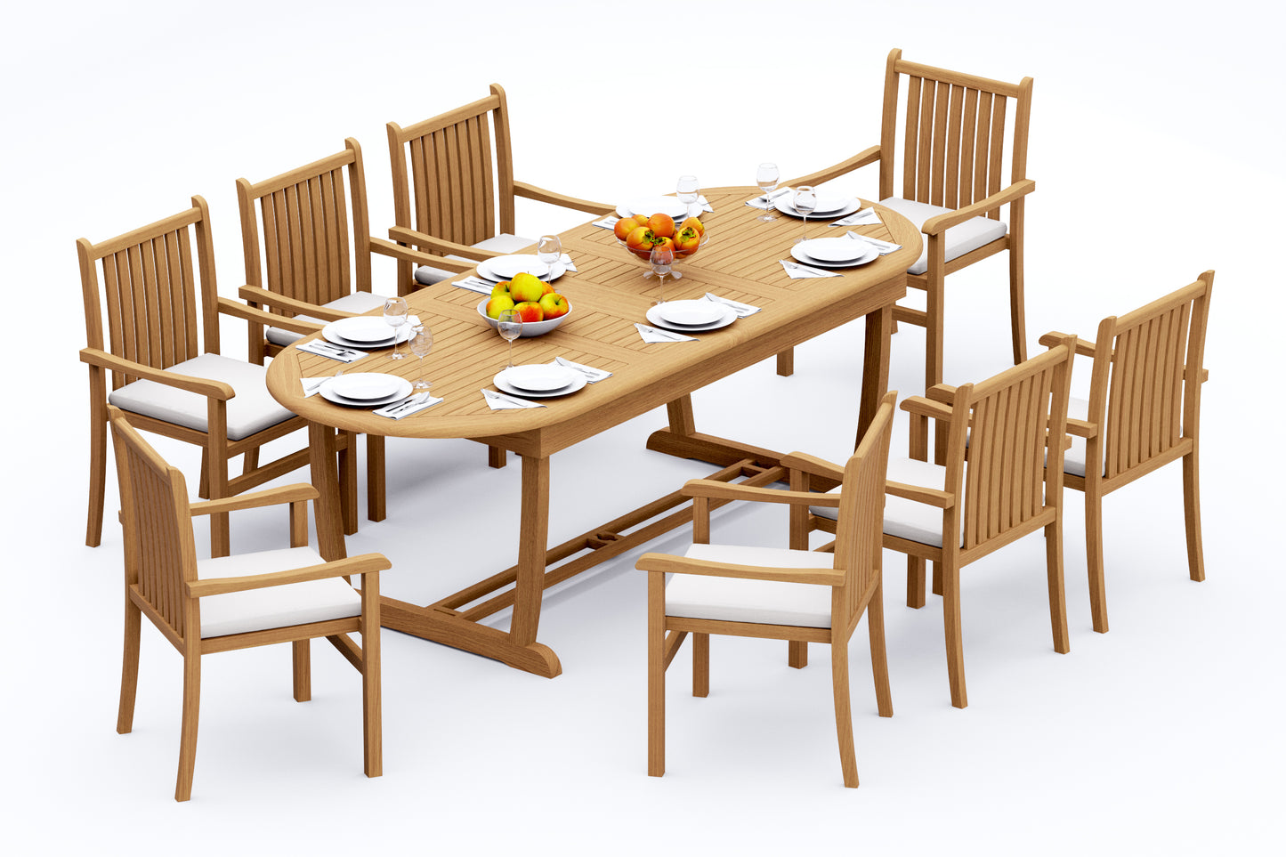 94" Oval Table with Trestle Legs and Cahyo Chairs