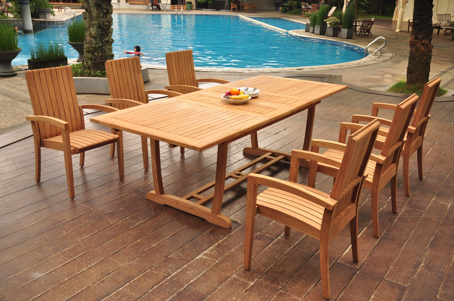 94" Rectangle Table with Trestle Legs and Goa Chairs