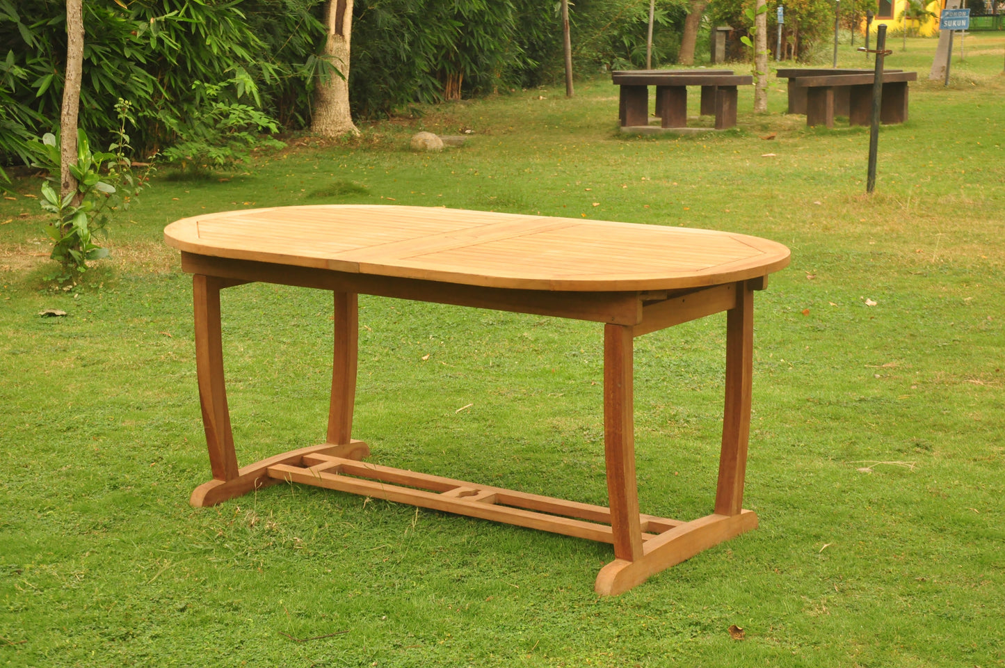 94" Double Extension Oval Dining Table with Trestle Legs