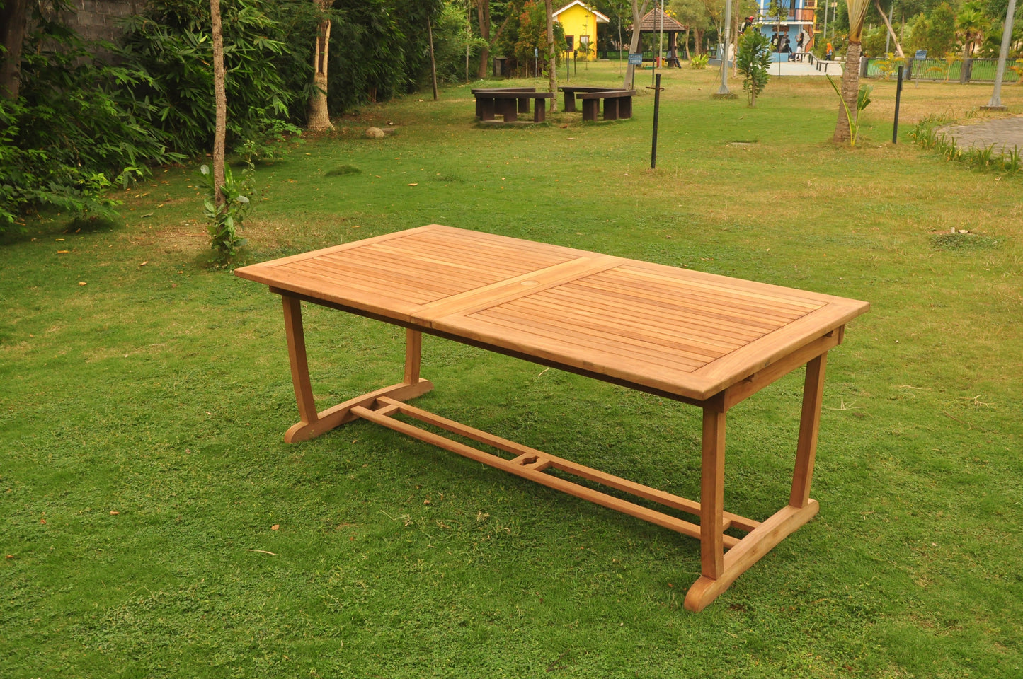 117" Double Extension Rectangle Dining Table with Trestle Legs