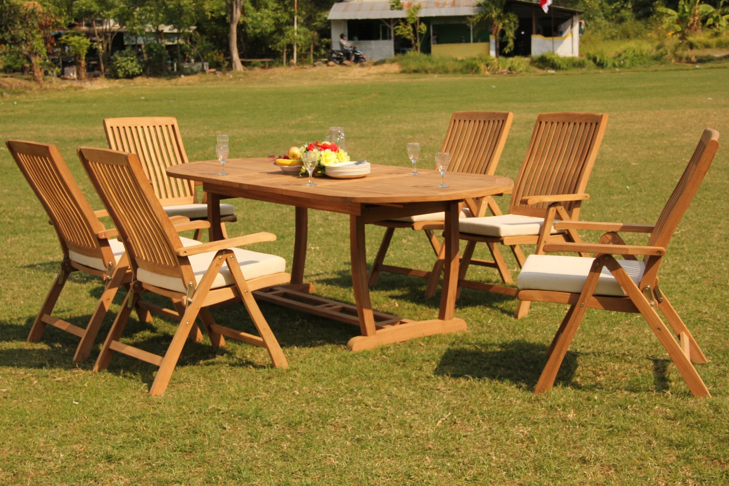 94" Oval Table with Trestle Legs and Marley Chairs