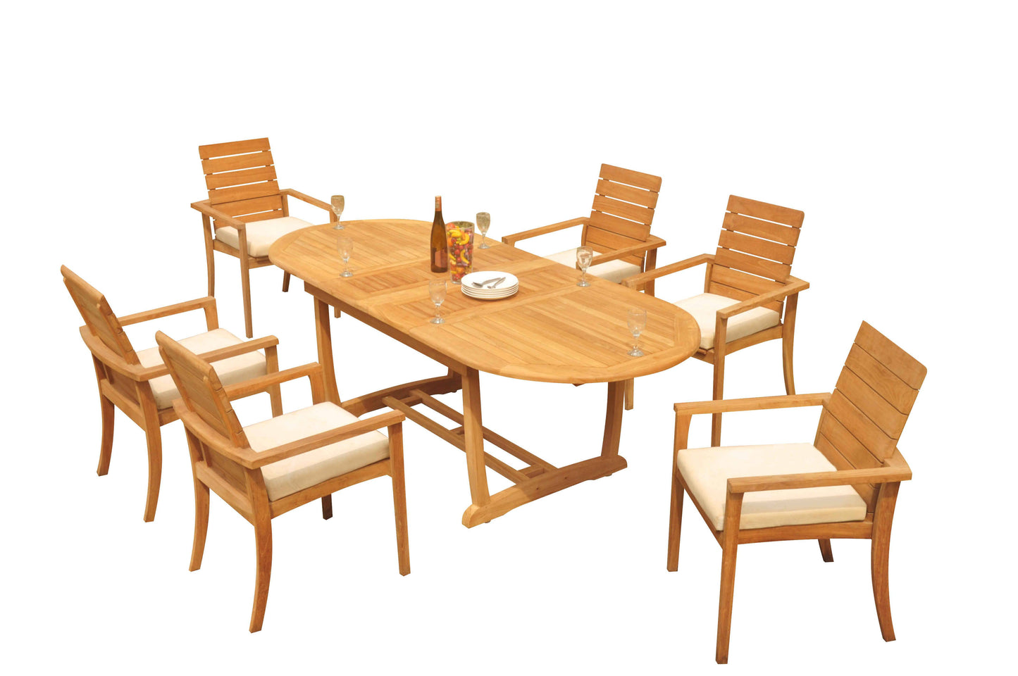 94" Oval Table with Trestle Legs and Algrave Stacking Chairs